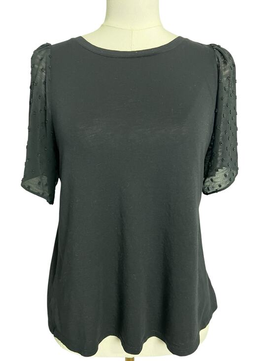 LOFT Tops - LOFT Black Swiss Dot Sheer Sleeve Knit Top Blouse Women's Size S